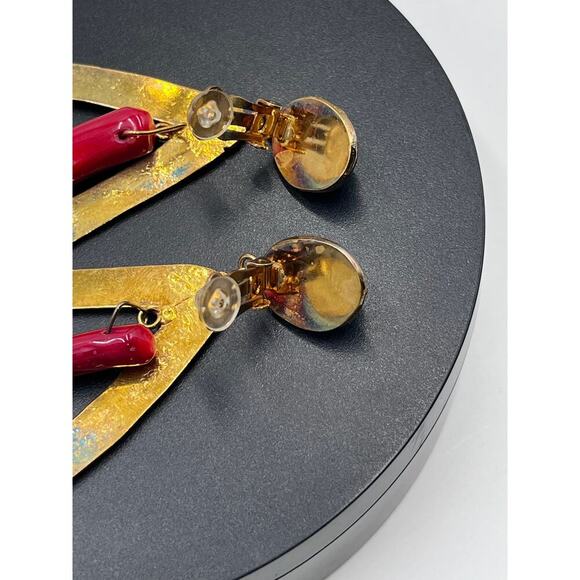 Sylvia Toledano Coral and Turquoise Corail Drop Bold 22k GP Drop Clip Earrings - Picture 4 of 11